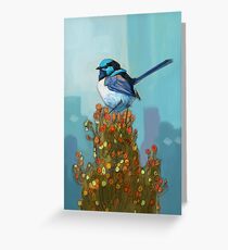Blue Wren on Bush Greeting Card