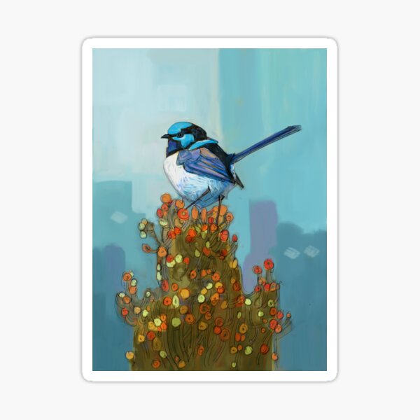 Blue Wren on Bush Sticker