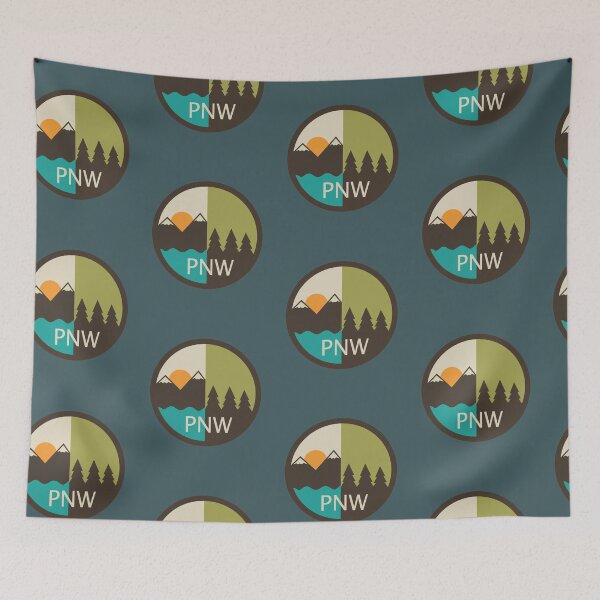 Item preview, PNW Pacific Northwest Blue Sea, Mountains and Trees  on a Sunset designed and sold by fernandopolania.
