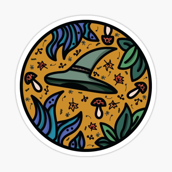 Green Witch Nature Halloween Circle Sticker
