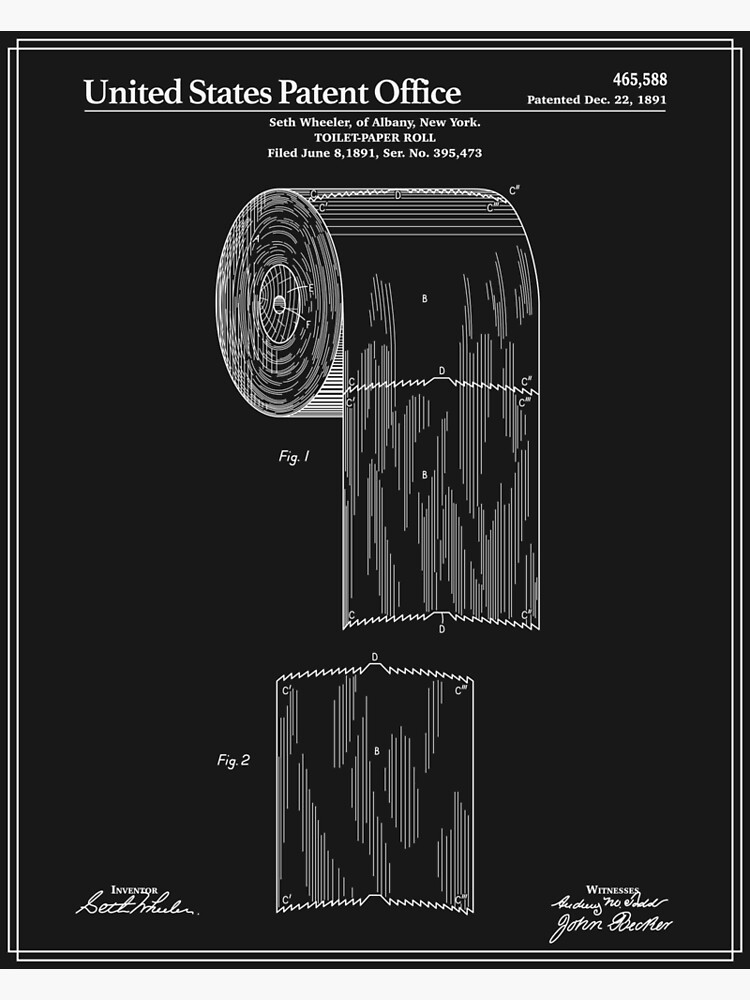 Toilet Paper Roll Patent - Black by FinlayMcNevin