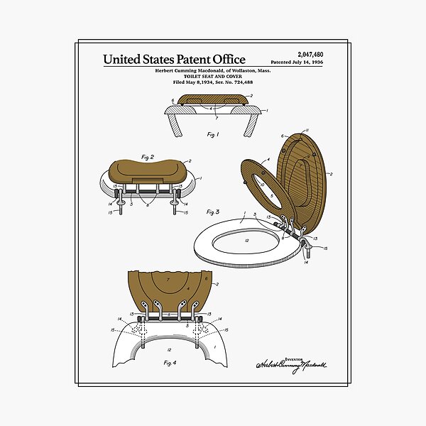 Toilet Seat and Cover Patent Photographic Print