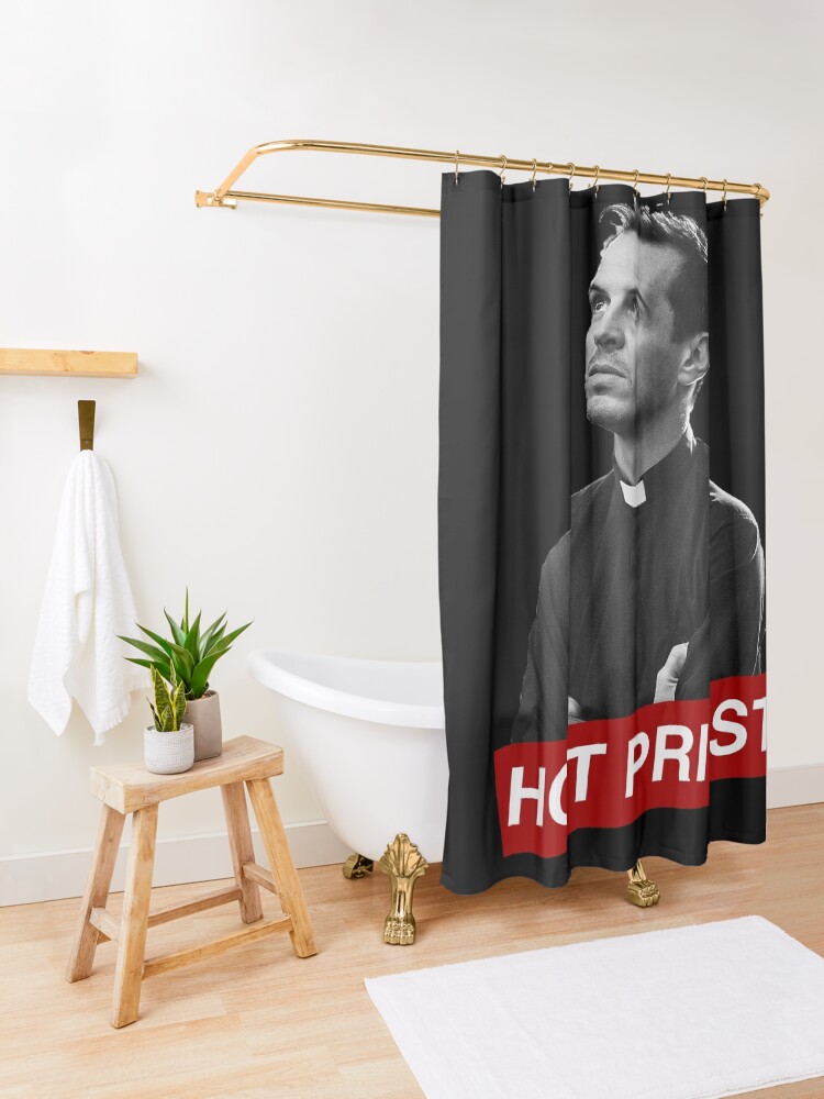 Alternate view of HOT PRIEST AMEN Shower Curtain
