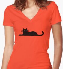 Black Cat Fitted V-Neck T-Shirt