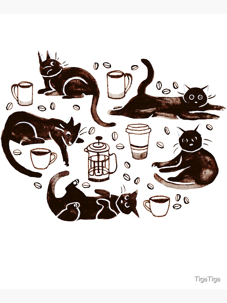 Thumbnail 5 of 5, Tote Bag, Gouache Black Cats & Coffee designed and sold by TigaTiga.