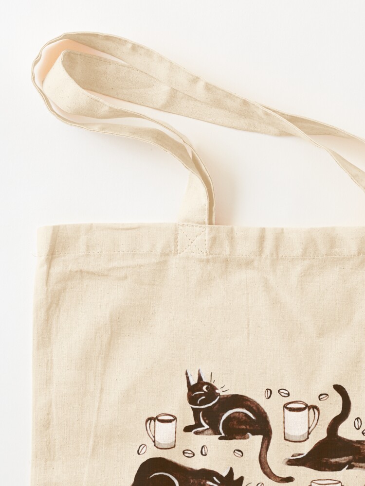 Thumbnail 3 of 5, Tote Bag, Gouache Black Cats & Coffee designed and sold by TigaTiga.