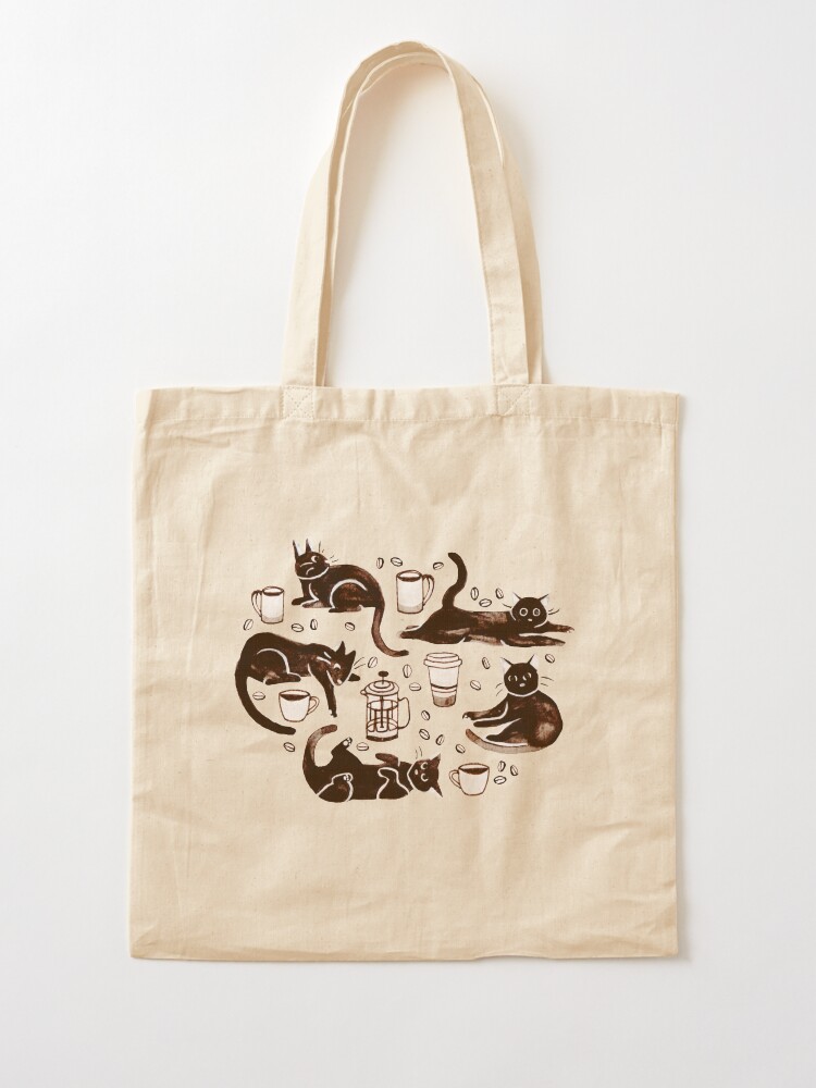 Thumbnail 2 of 5, Tote Bag, Gouache Black Cats & Coffee designed and sold by TigaTiga.