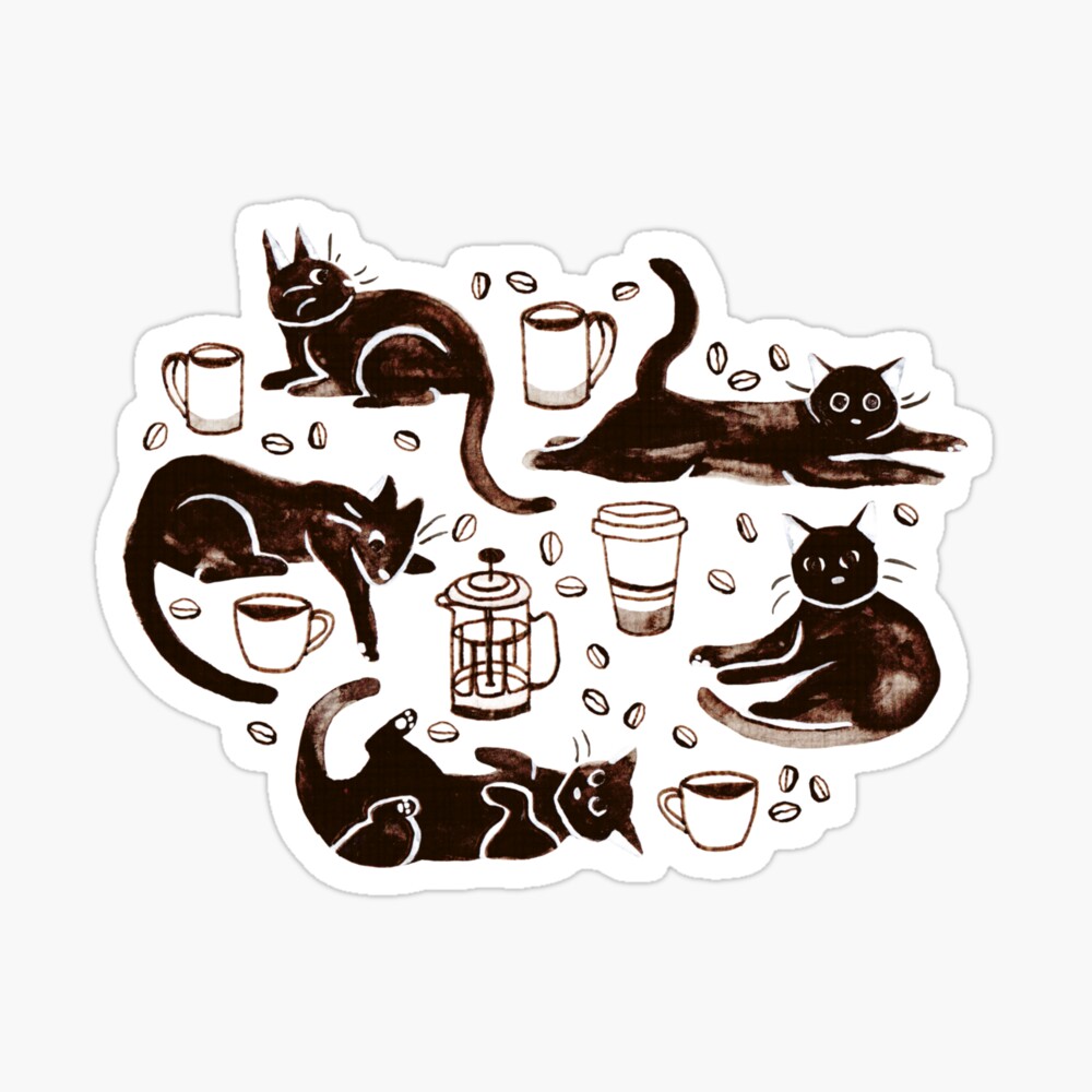 Gouache Black Cats & Coffee Sticker