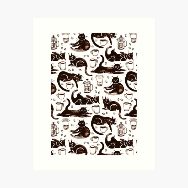 Item preview, Gatos negros y café en gouache designed and sold by TigaTiga.