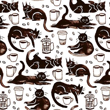 Artwork thumbnail, Gouache Black Cats & Coffee by TigaTiga