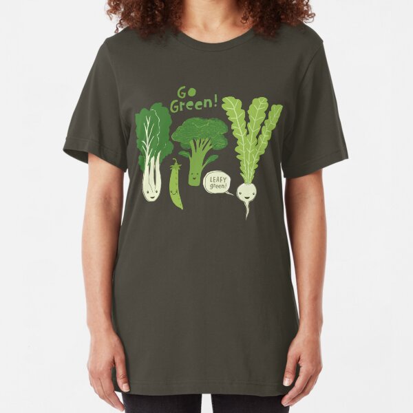 Go Green! (Leafy Green!) Happy Garden Vegetables Slim Fit T-Shirt