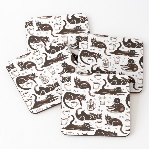 Artikelvorschau, Gouache Schwarze Katzen und Kaffee entworfen und verkauft von TigaTiga.