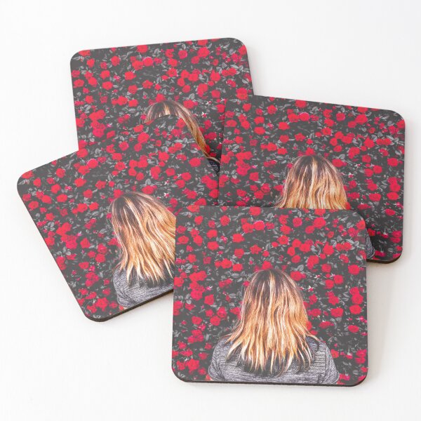 Item preview, woman among red roses background designed and sold by fineartitalia.