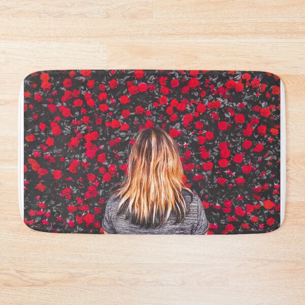 Item preview, woman among red roses background designed and sold by fineartitalia.