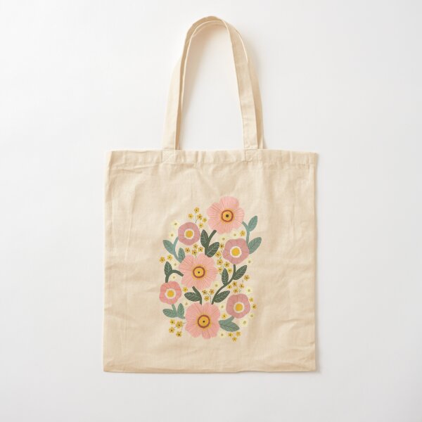 Pink Flowers Cotton Tote Bag