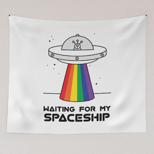 Item preview, Rainbow UFO Alien Waiting for my Spaceship designed and sold by StudioUnrefined.