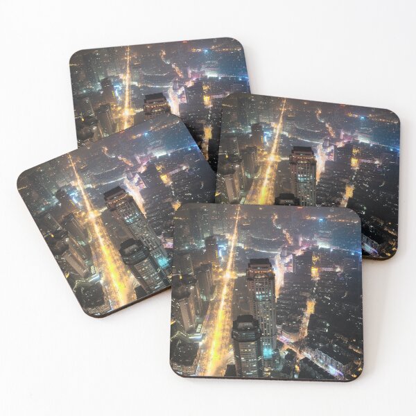 Item preview, Big city life. Town in China. View from the top of skyscarper at night. Cars and roads, traffic lights at night. designed and sold by KarinaKalina.