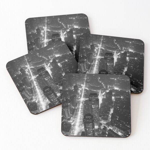 Item preview, Big city life. Black and white photo of town in China. View from the top of skyscarper at night. Cars and roads, traffic lights at night. designed and sold by KarinaKalina.