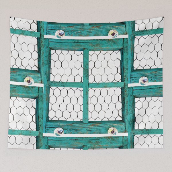 Item preview, Rustic aqua window with chicken wire designed and sold by Stephanie  Skeem.