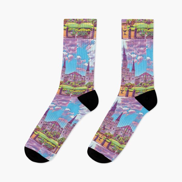 Item preview, Colorful Iconic New Orleans French Quarter Nola Architecture and Green Nature with Light Blue Sky and Clouds in Jackson Square in Sunny Southern Louisiana designed and sold by StudioBlack.