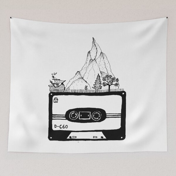 Item preview, Cassette for 90's Kids and 80's kids. Mountains and pirate ship drawn with trees. designed and sold by TuuliTuule.