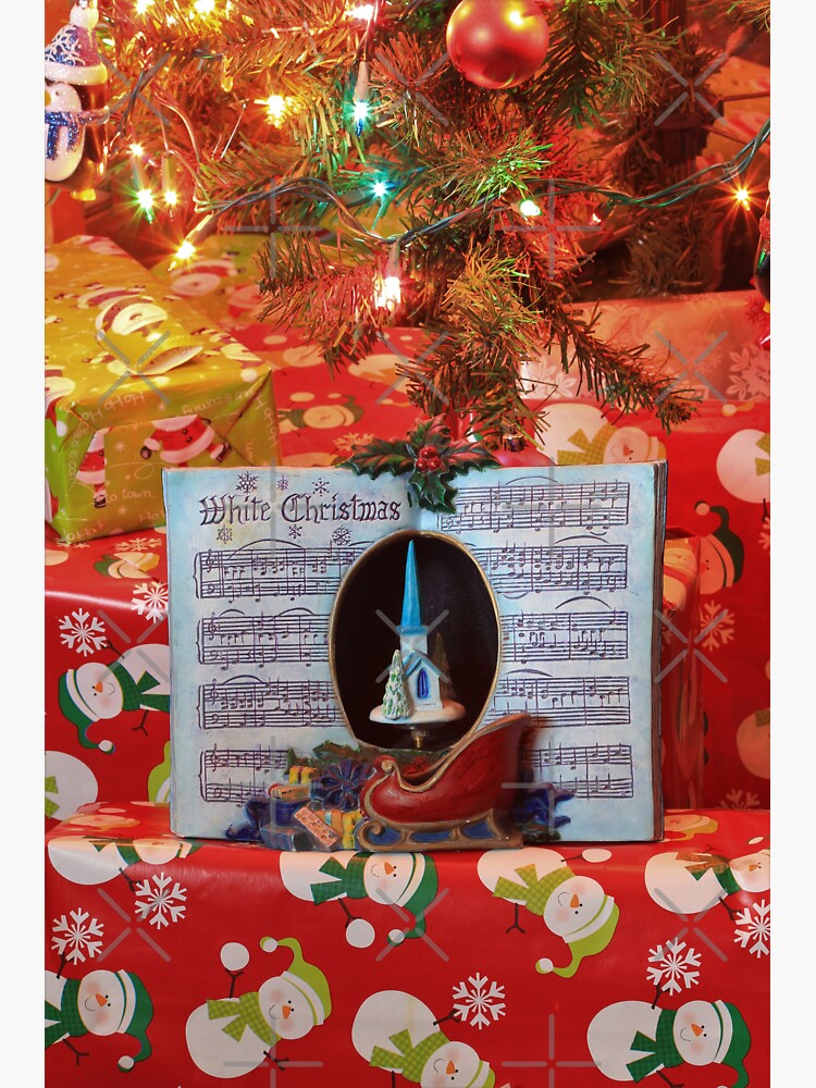 "Christmas Music Box Book with a blue Church closeup" Sticker by
