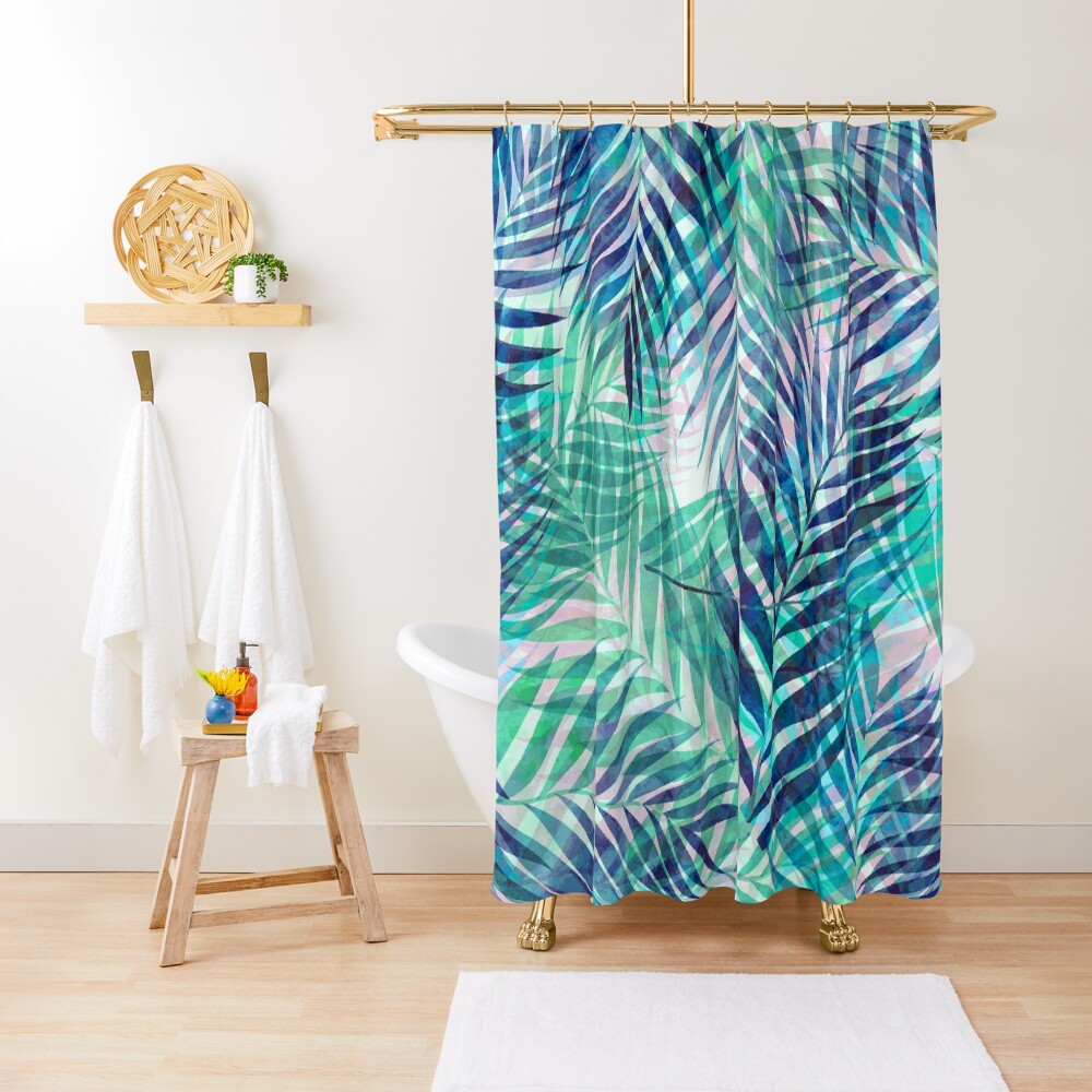 Palm Leaves - Indigo Green Shower Curtain