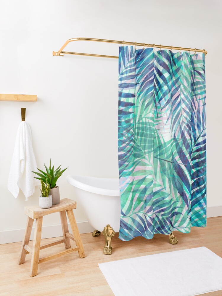 Alternate view of Palm Leaves - Indigo Green Shower Curtain