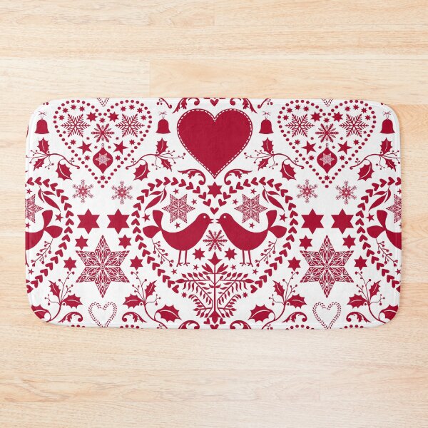 Item preview, Scandinavian Folk Art With Birds Red White Pattern designed and sold by artsandsoul.