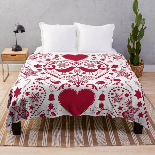 Item preview, Scandinavian Folk Art With Birds Red White Pattern designed and sold by artsandsoul.