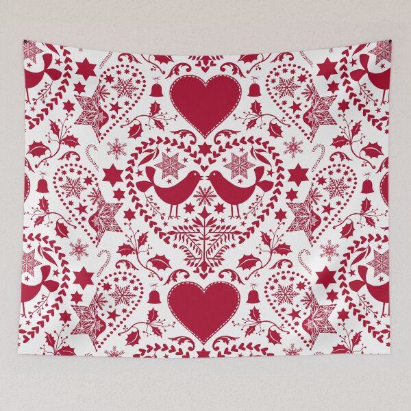 Item preview, Scandinavian Folk Art With Birds Red White Pattern designed and sold by artsandsoul.