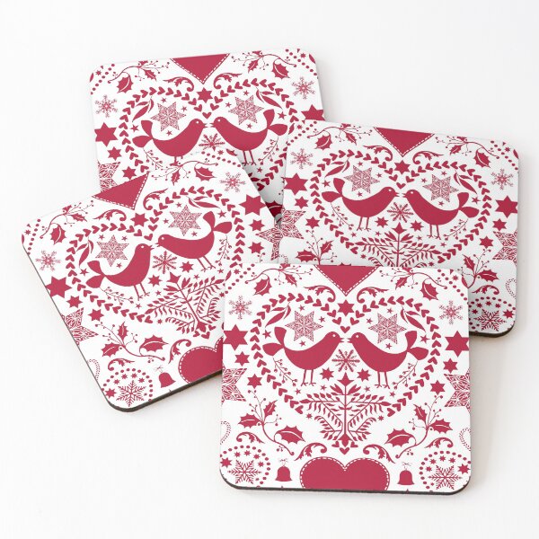Item preview, Scandinavian Folk Art With Birds Red White Pattern designed and sold by artsandsoul.