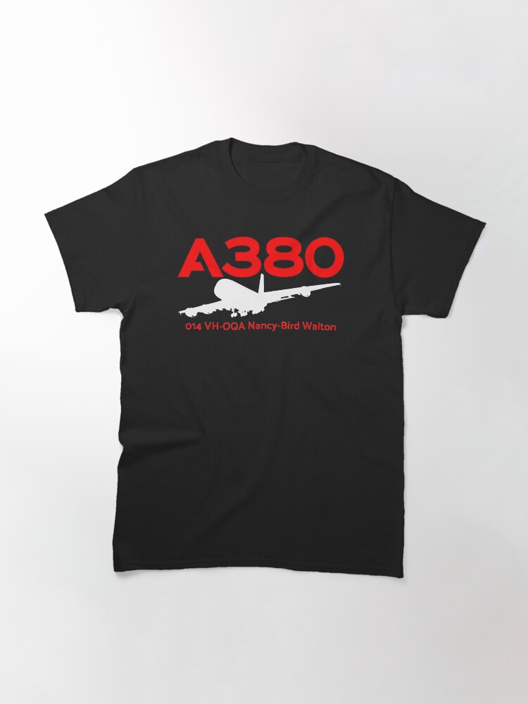 Thumbnail 2 of 7, Classic T-Shirt, Airbus A380 014 VH-OQA (White) designed and sold by AvGeekCentral.