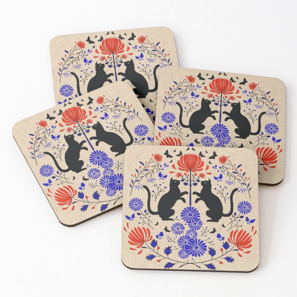 Item preview, Fireworks flowers and Black cats /red & blue  designed and sold by AtelierEmiLou.