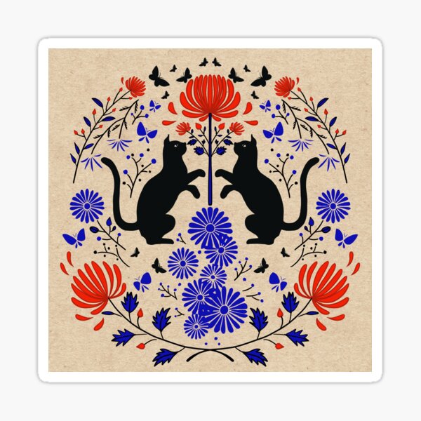 Fireworks flowers and Black cats /red & blue Sticker