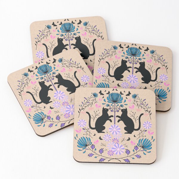 Item preview, Fireworks flowers and black cats / aqua and pink designed and sold by AtelierEmiLou.