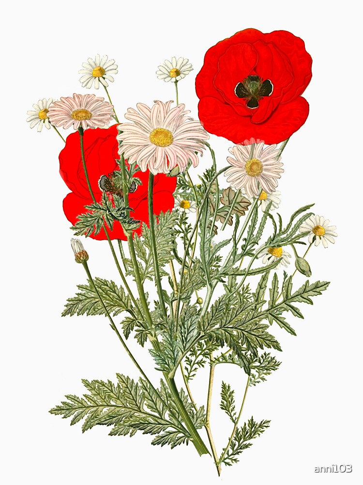 Thumbnail 7 of 7, Classic T-Shirt, A country garden flower bouquet -poppies and daisies designed and sold by anni103.