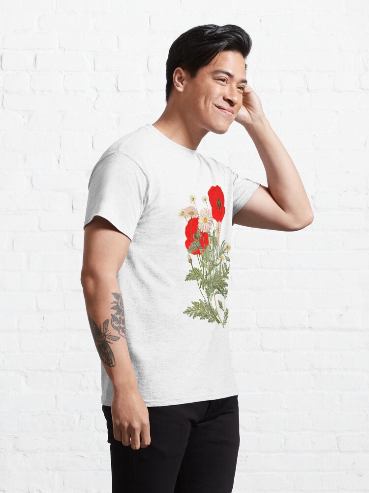 Classic T-Shirt, A country garden flower bouquet -poppies and daisies designed and sold by anni103