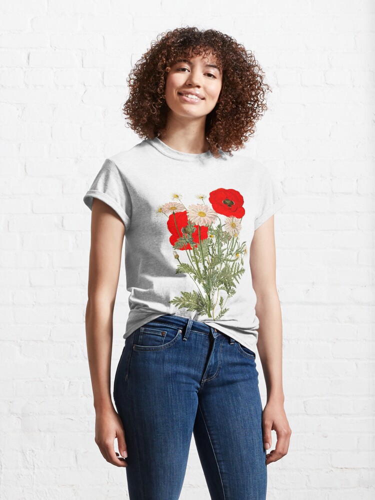 Thumbnail 4 of 7, Classic T-Shirt, A country garden flower bouquet -poppies and daisies designed and sold by anni103.
