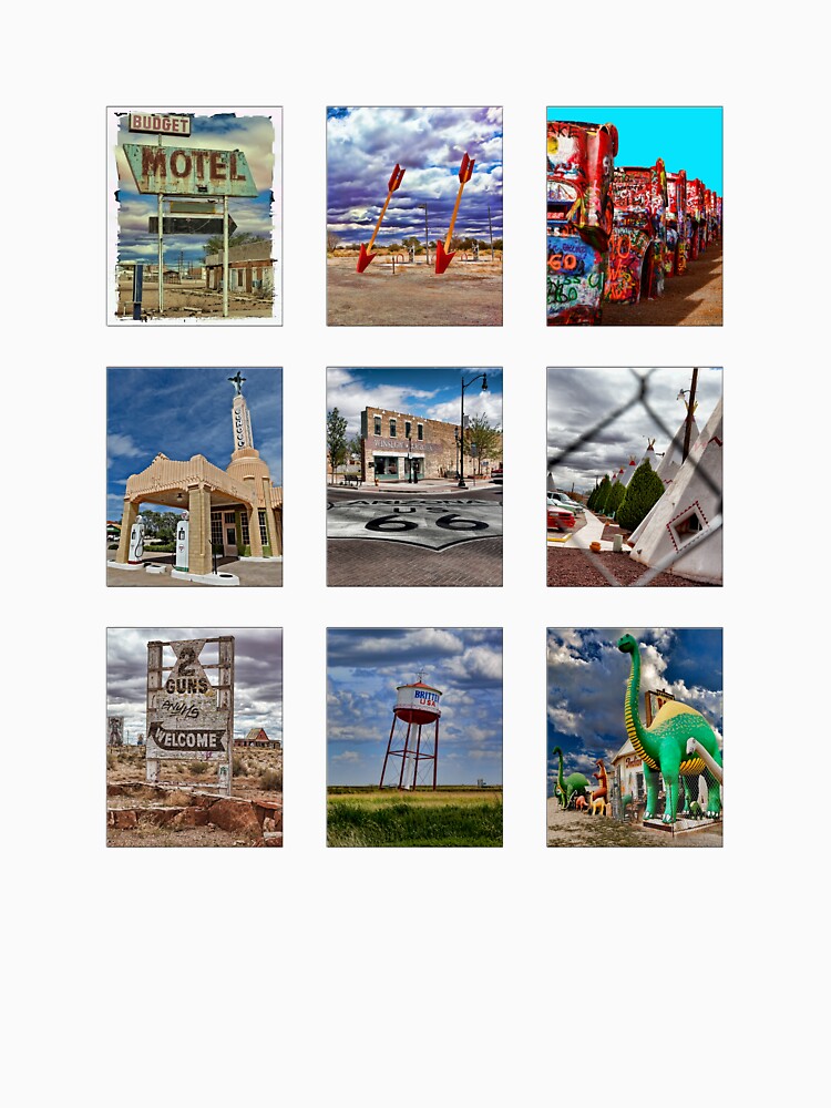 Thumbnail 7 of 7, Classic T-Shirt, Route 66 Snippets in a 3x3 Grid designed and sold by Warren Paul Harris.