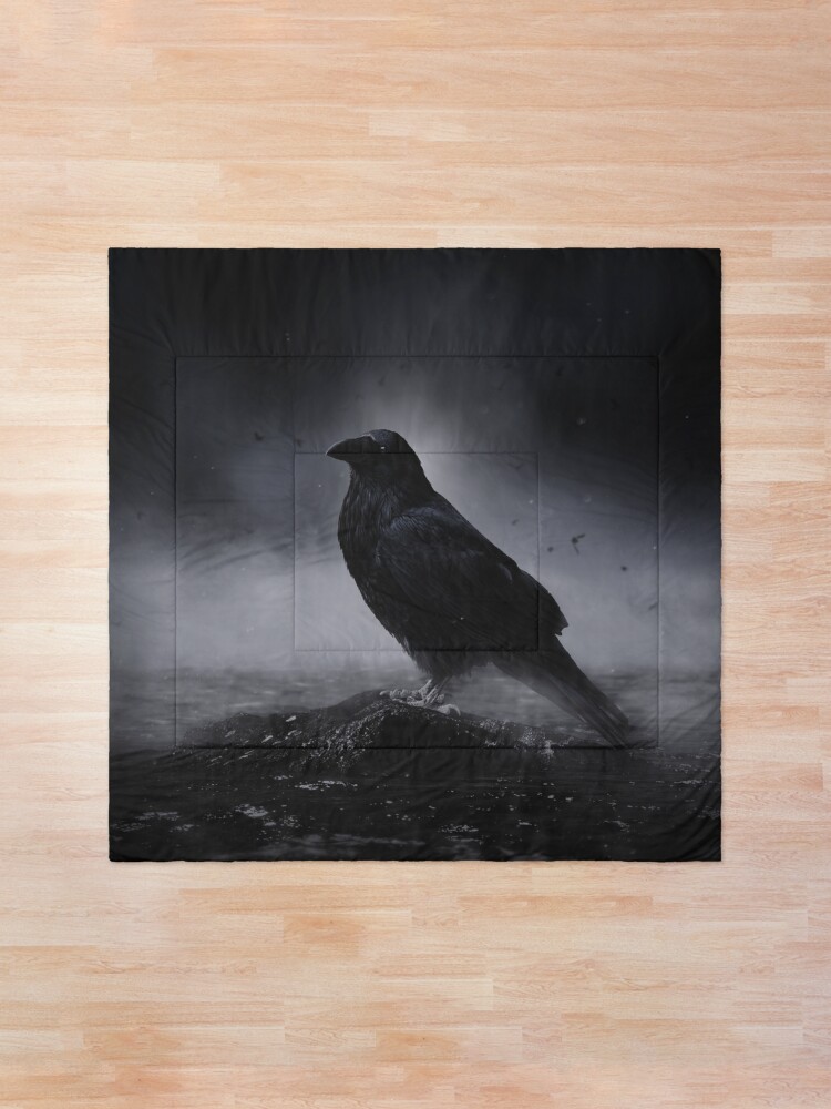 Alternate view of Raven in the fog Comforter