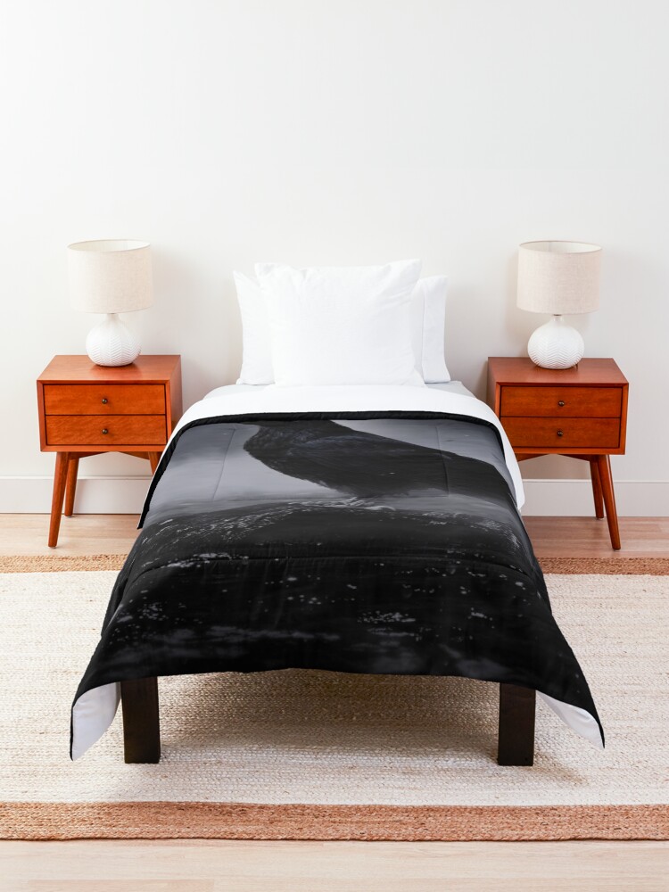 Alternate view of Raven in the fog Comforter
