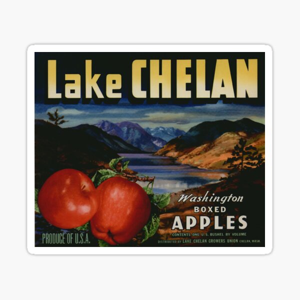 Vintage Food Crate Label Lake Chelan Boxed Washington Apples Fruit Vegetable Produce Art Antique Retro Artwork Old Sign Sticker