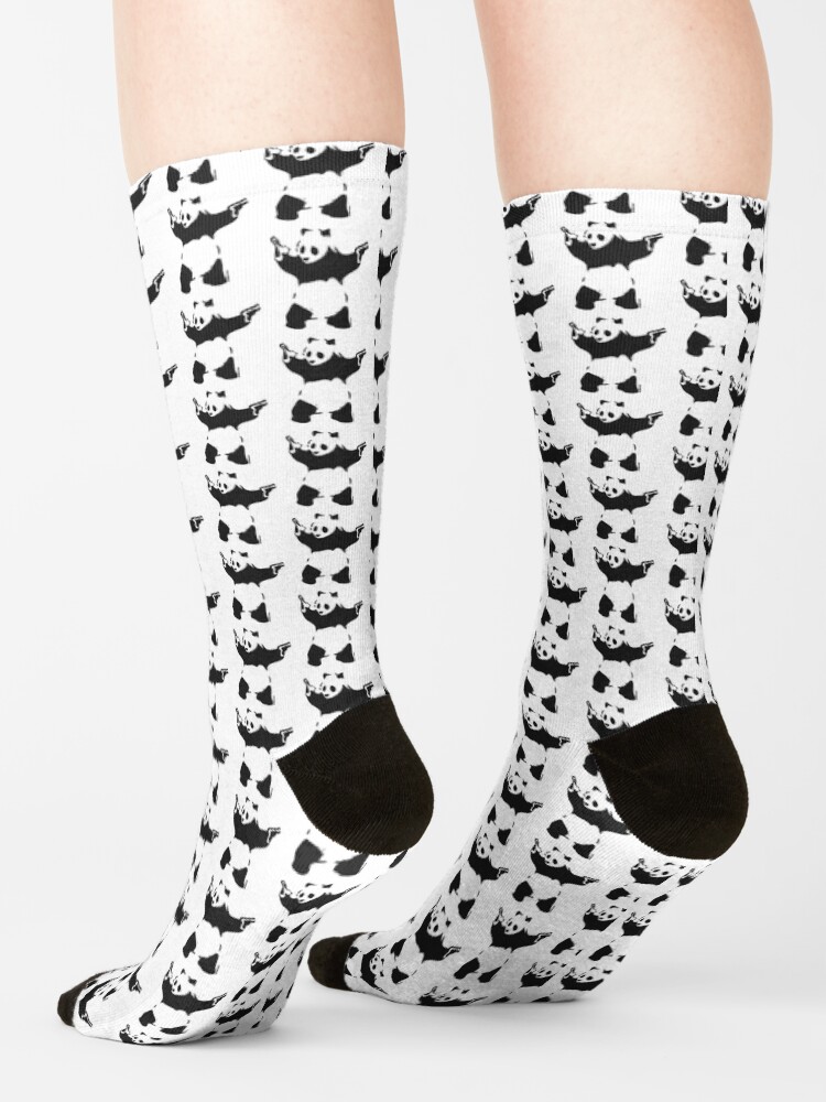 Alternate view of Banksy Panda with guns black and white Graffiti Street art with Banksy signature tag on white background HD HIGH QUALITY ONLINE STORE Socks