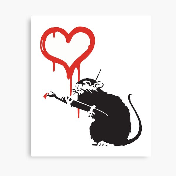 Banksy Hearts-Ratte mit Fernbedienung zur Steuerung der Geisteskontrolle Graffiti-Straßenkunst mit Banksy-Signatur Leinwanddruck