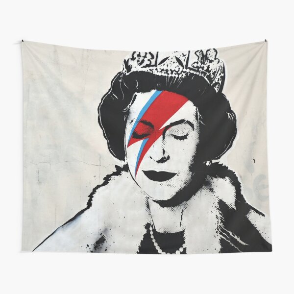 Banksy UK England Queen Elisabeth rockband face makeup original HD Tapestry