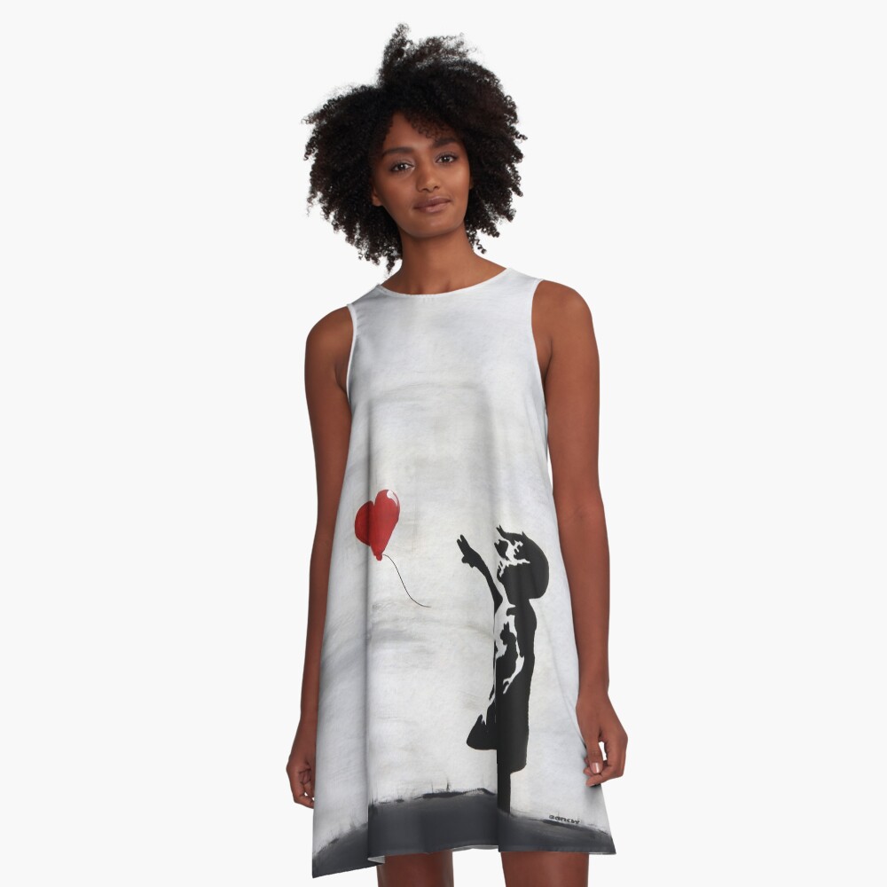 Banksy Girl with heart balloon graffiti ORIGINAL WALL street art HD HIGH QUALITY ONLINE STORE A-Line Dress