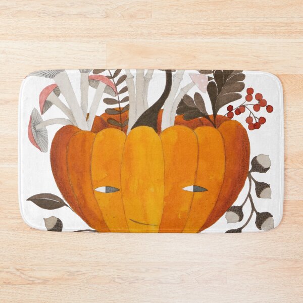 Item preview, Autumn pumpkin with mushrooms and leaves watercolor illustration designed and sold by PinkNounou.