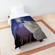 Wolf Howling At The Moon / Wolf Moon Night Sky Stars Space Comforter