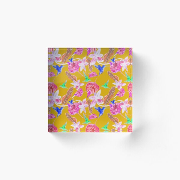 Hummingbird and botanic Acrylic Block